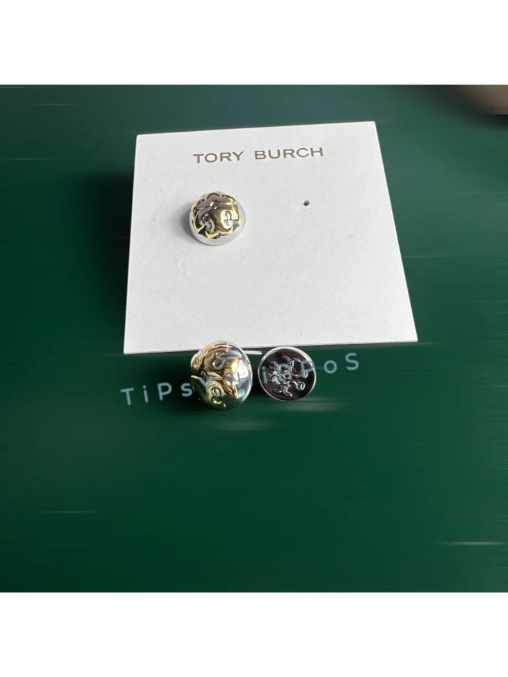 NEW!  Tory Burch Silver and Gold Logo Stud Earrings